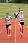 Amy Hinchly (Vale Royal AC) outsprints no 360 Rosie Johnson (Liverpool Pembroke) to win the under-17s 1500 metres at the Northern Under-17s and 15s Championships, Liverpool.